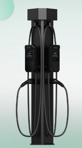 Triangle base back-to-back pedestal with cable management system for AC chargers