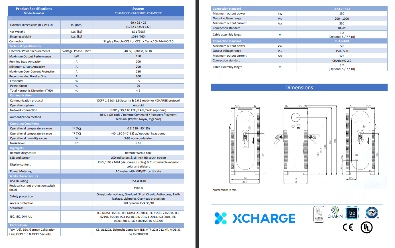 XCharge 6AM DCFC - 95kW, 125kW, or 150kW