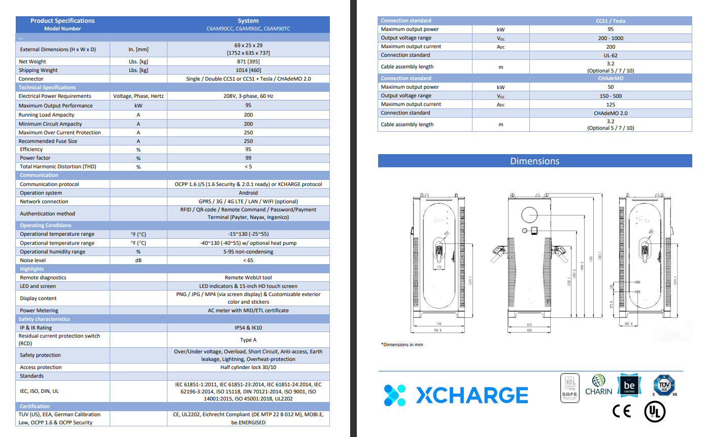 XCharge 6AM DCFC - 95kW, 125kW, or 150kW